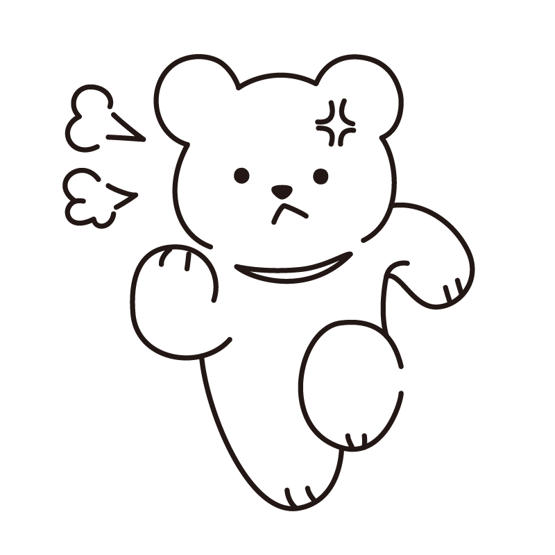怒るかわいいクマの手描き線画イラスト Tegaki Stock