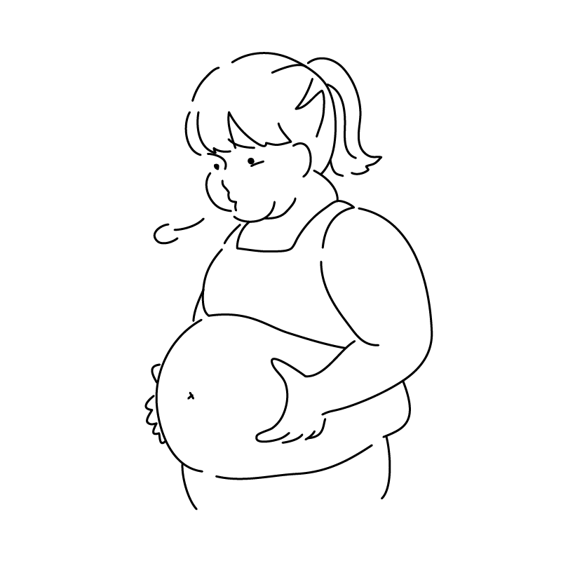 体の脂肪を気にする女性の手描き線画イラスト Tegaki Stock
