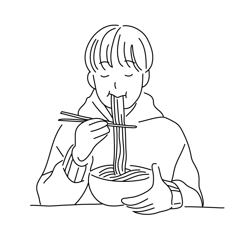 年越しそばを食べる男の子の手描き線画イラスト Tegaki Stock